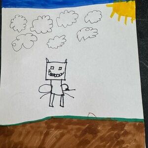 Colorful Children's Drawing with Sun and Clouds